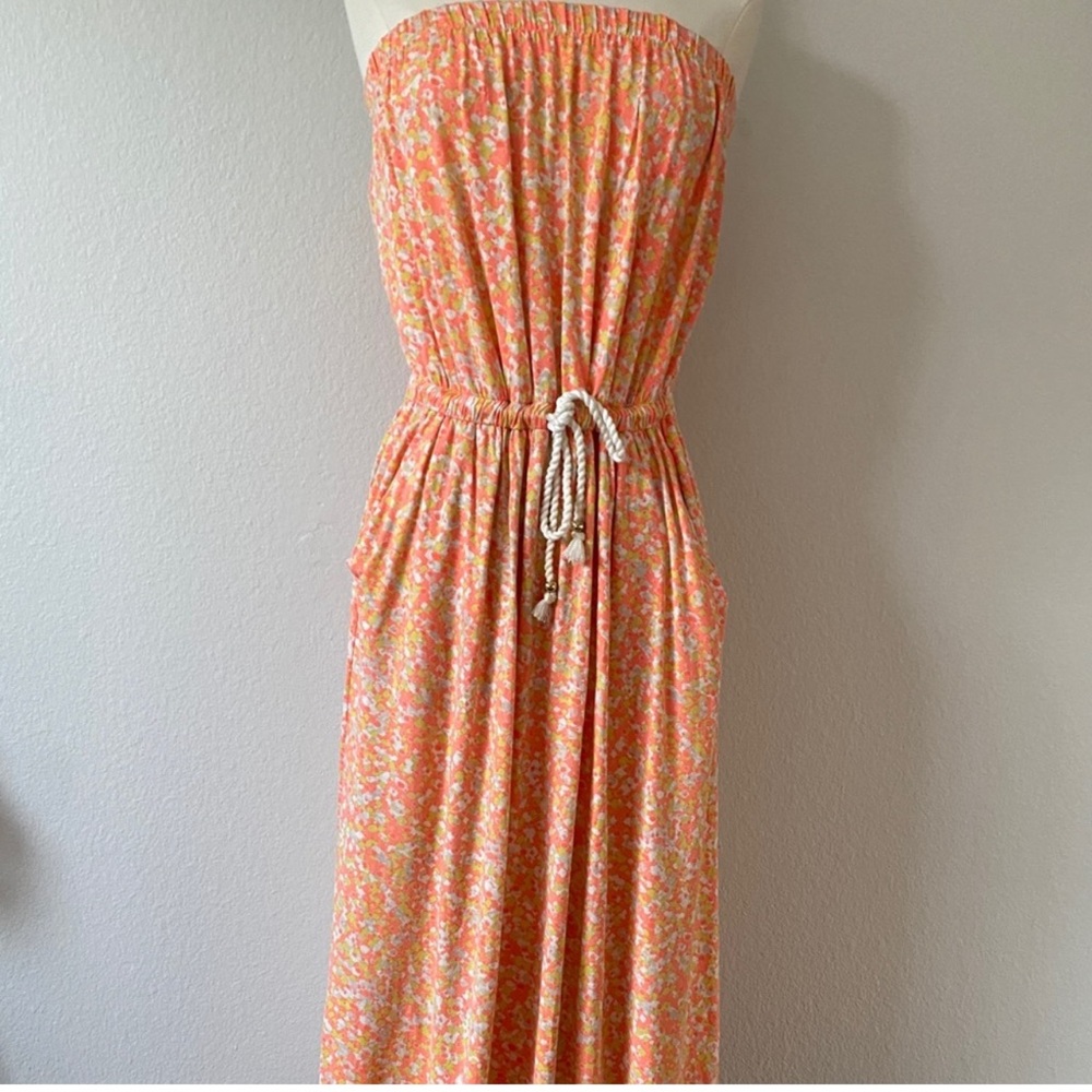Gap orange abstract strapless tube maxi dress